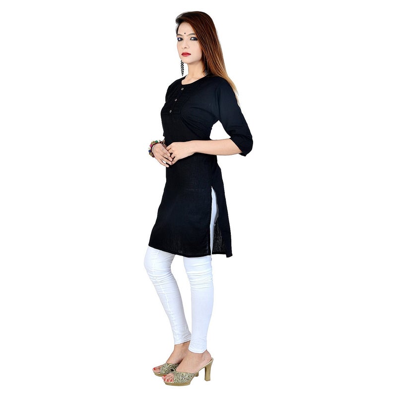 Chichi Women's Indian Plain Cotton Kurti Top, Black, XX-Large - Image 2